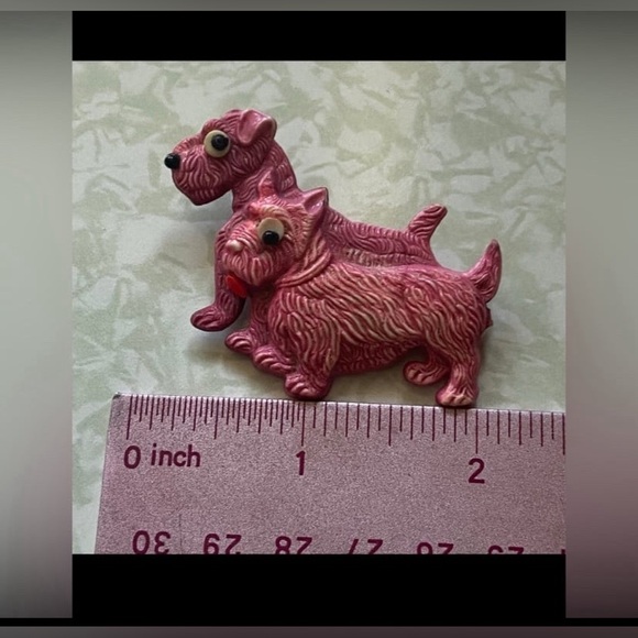 MAKE AN OFFER 🍒 Vintage Red Scottie Dog Pair Brooch #6540 - Picture 5 of 7